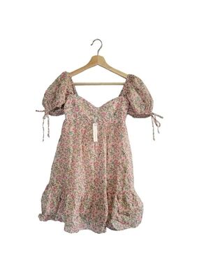 🎈Sale🎈NWT OLIVACEOUS Floral Puff Sleeve Babydoll Mini Dress Sz S Cottagecore